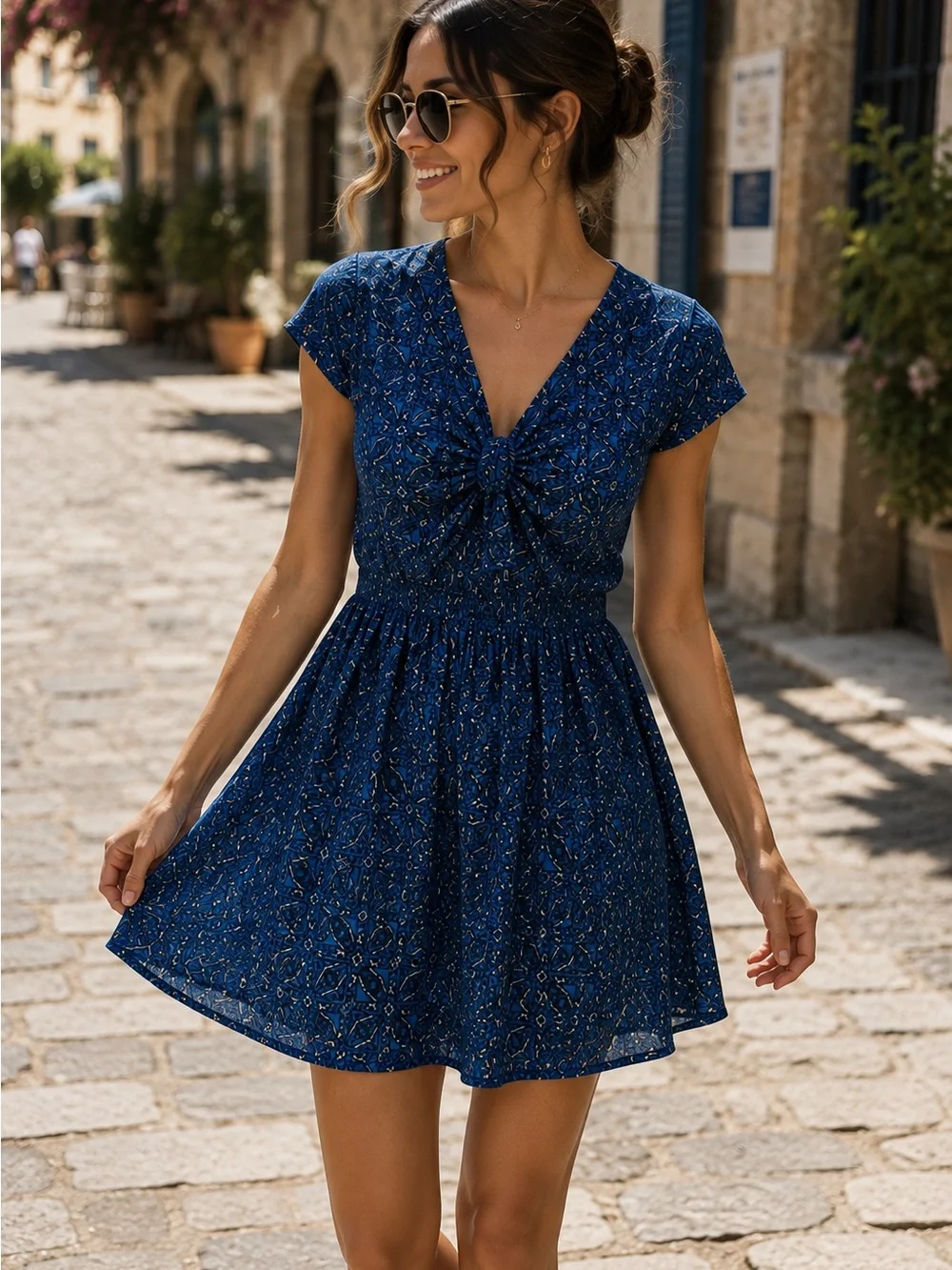 Forever 21 Blue Geometric Fit & Flare Dress Size XS